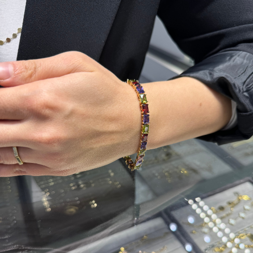 Mila Rose Gold Baget Taşlı Renkli Bileklik