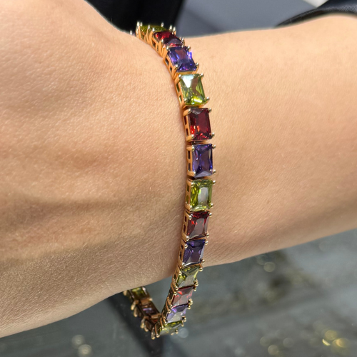 Mila Rose Gold Baget Taşlı Renkli Bileklik