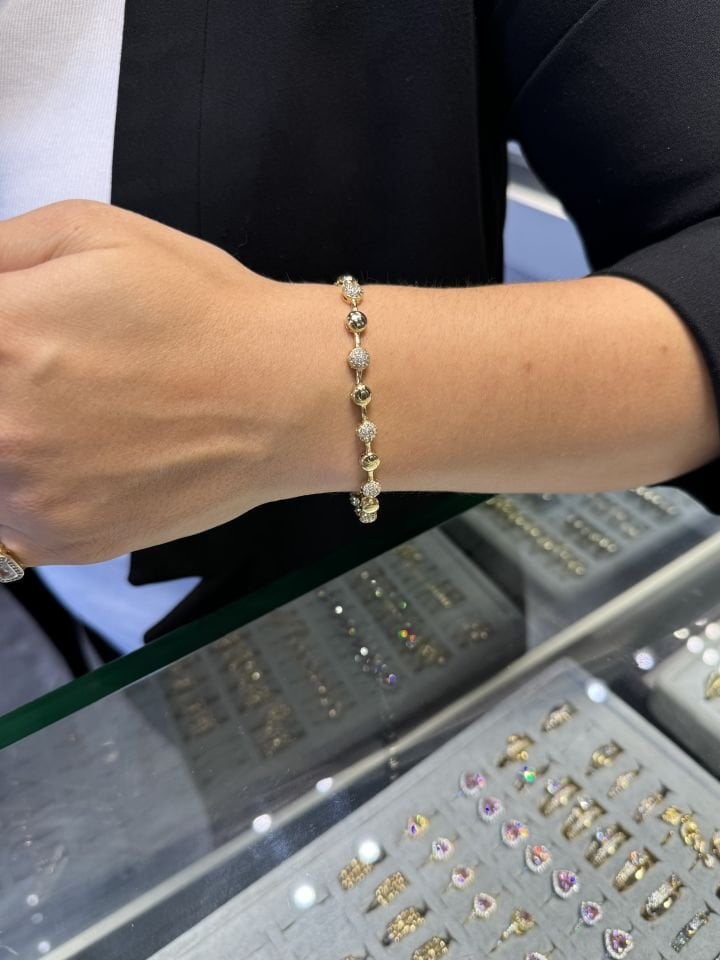Mila 14 Ayar Rengi Taşlı,Taşsız Karpuz Bileklik