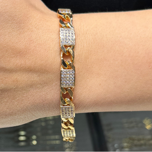 Mila Rose Gold Kare Taşlı Zincirli Xuping Bileklik