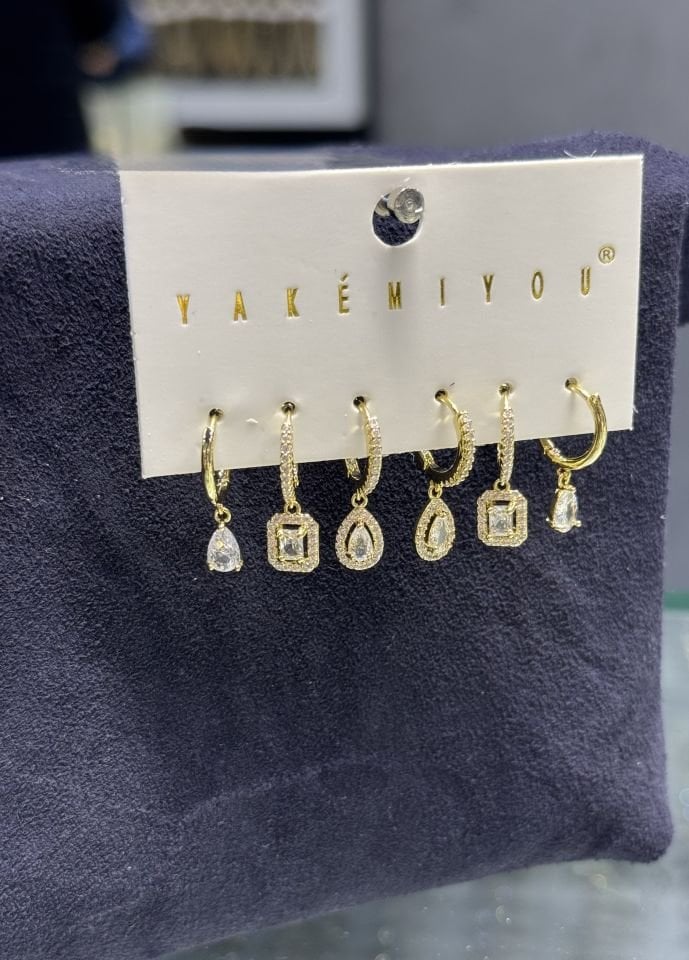 Mila 14 Ayar Rengi Baget Damla 6lı Set Küpe
