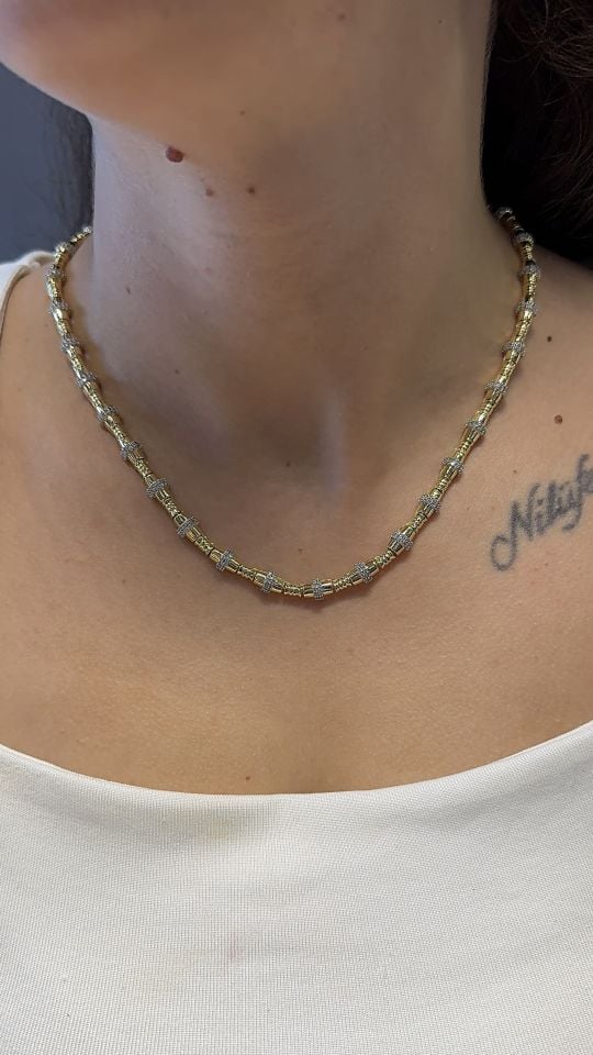 Mila 14 Ayar Rengi Döküm Full Taşlı Serenay Model Kolye