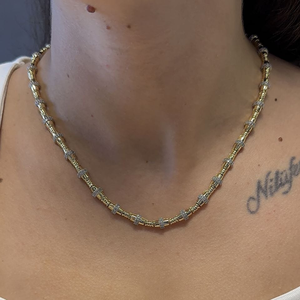 Mila 14 Ayar Rengi Döküm Full Taşlı Serenay Model Kolye