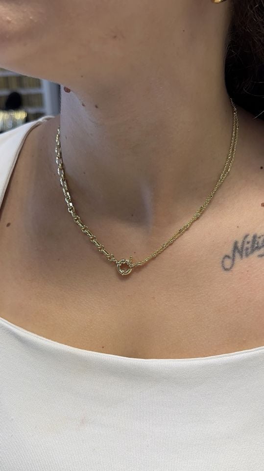 Mila 14 Ayar Rengi Çift Model Çapa Kilit Kolye