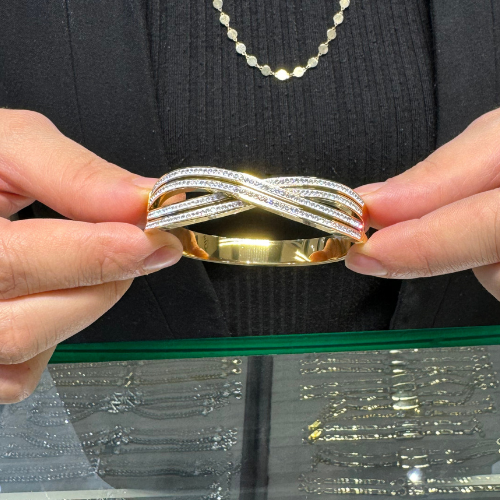 Mila Çelik Sonsuzluk Taşlı Gold Kelepçe