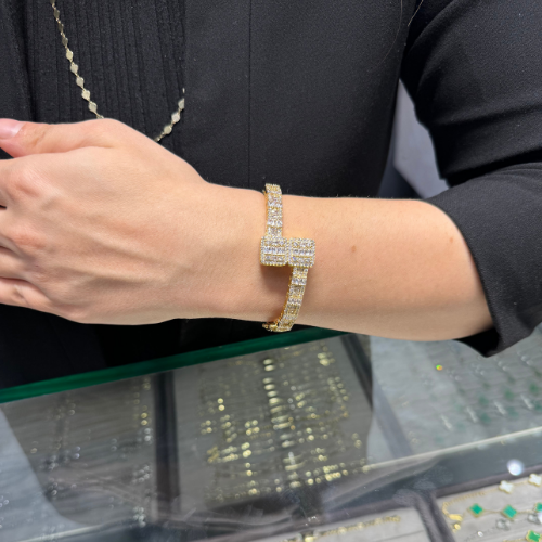 Mila Özel Zirkon Zerisi Çift Bağet Model Gold Kelepçe