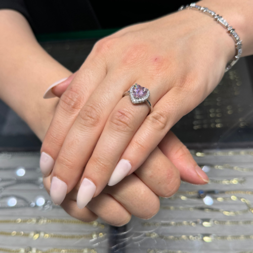Mila Çelik Silver Rengi Pembe Kalpli Yüzük