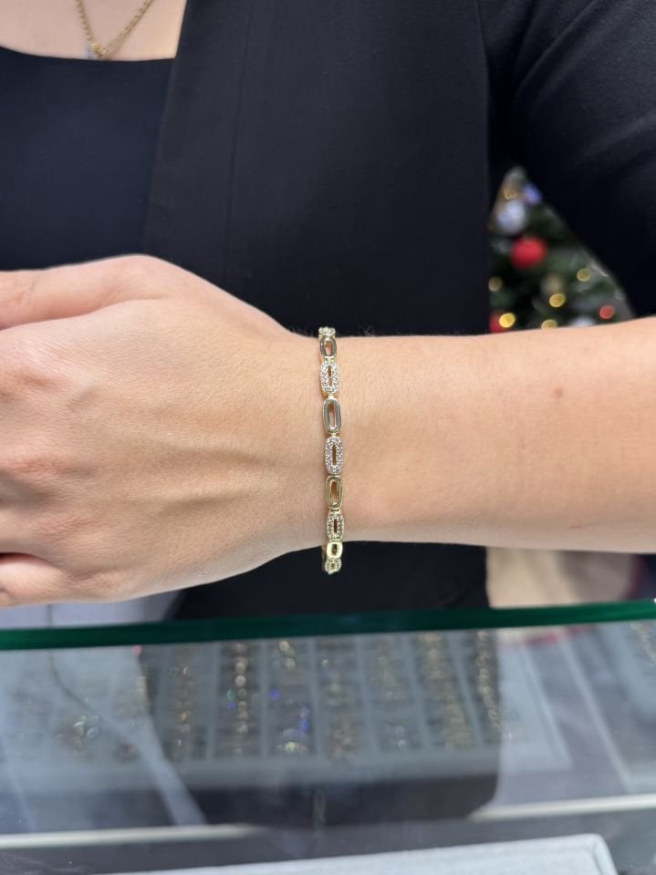 Mila 14 Ayar Rengi Ara Taşlı Ataç  Model Bileklik