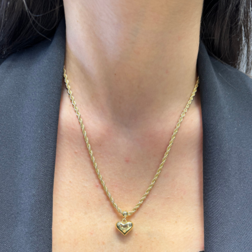 Mila V.İ.P Altın Kaplama Gold Halat Zincirli 55 cm Kalp Kolye