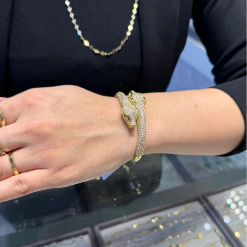 Mila Özel Zirkon Serisi 2 'li Jaguar Gold Kelepçe
