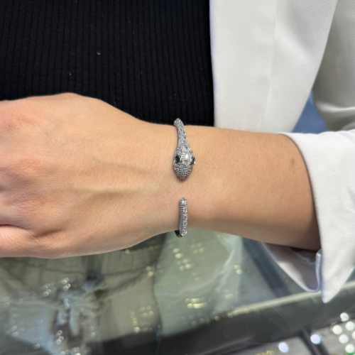 Mila Özel Zirkon Serisi Silver Renk Yılanlı Kelepçe