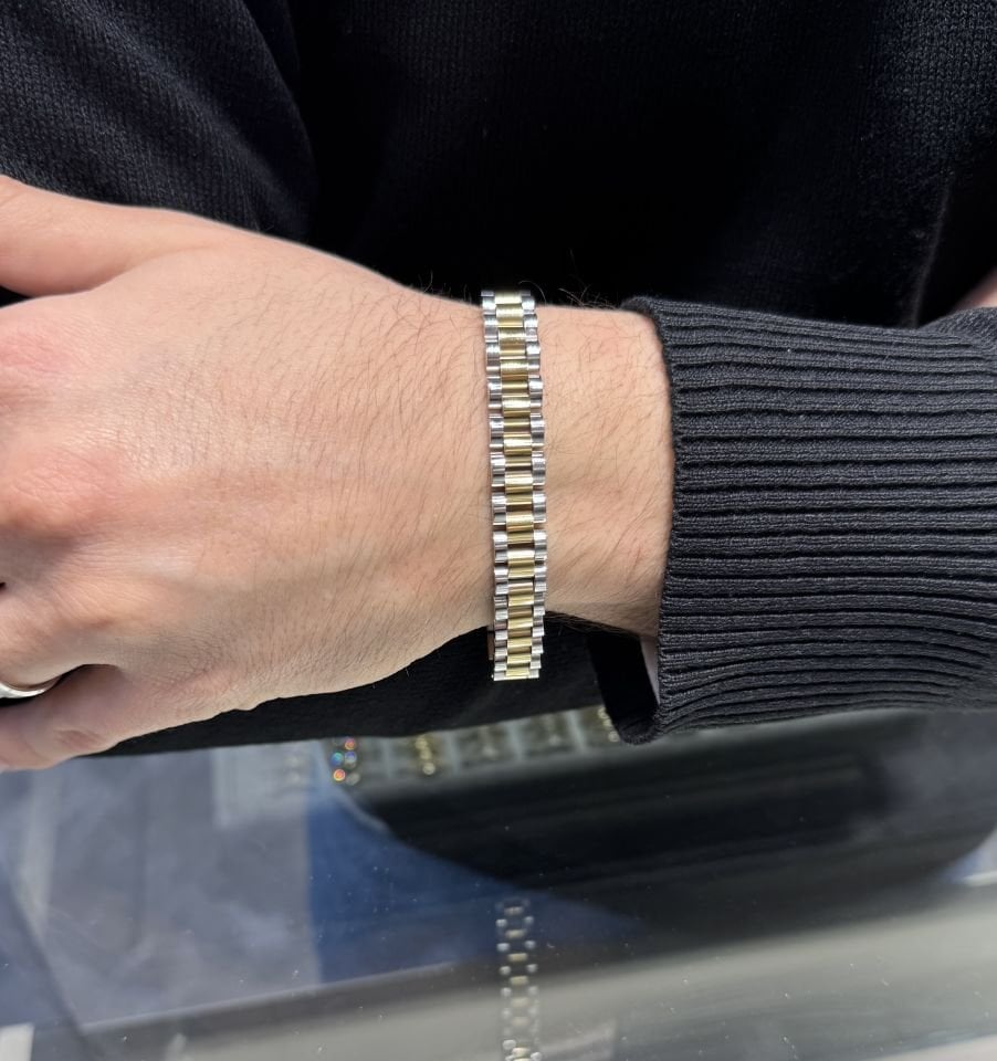 Mila 10mm Gold Geçişli RX Kordon Çelik Erkek Bileklik