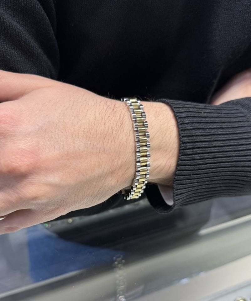 Mila 10mm Gold Geçişli RX Kordon Çelik Erkek Bileklik