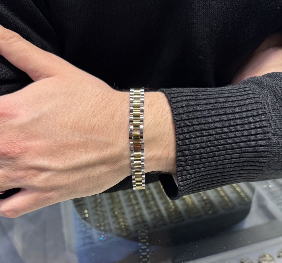 Mila 10mm Gold Geçişli RX Kordon Çelik Erkek Bileklik