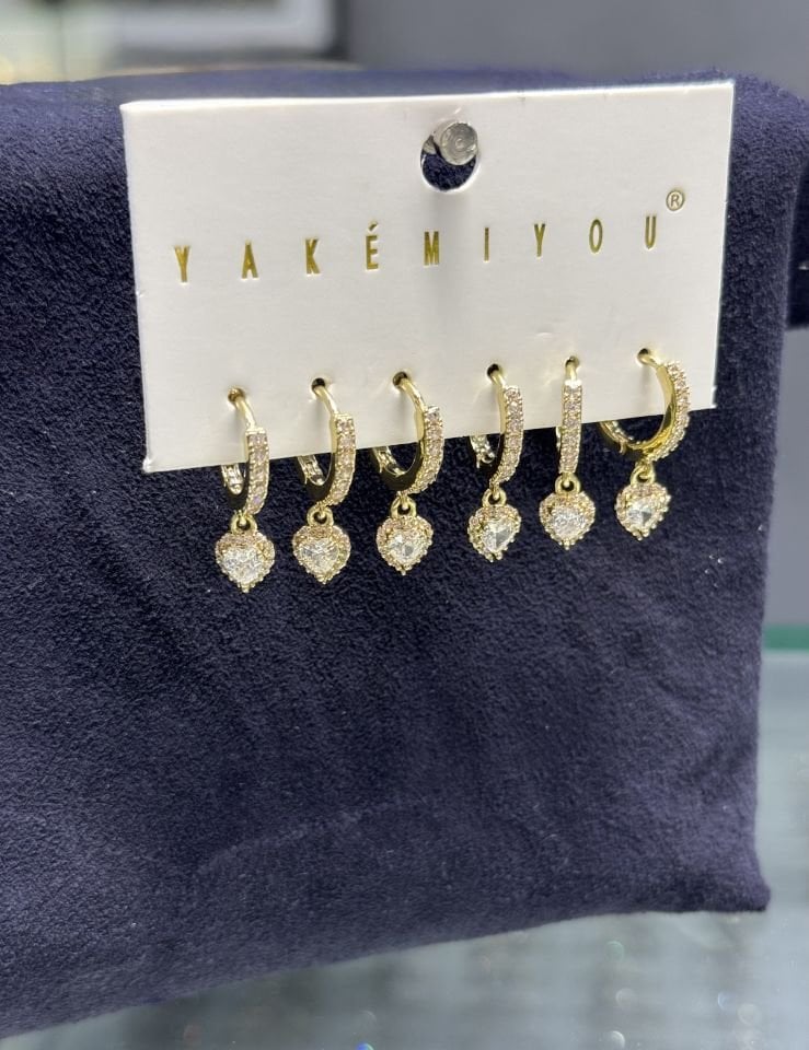 Mila 14 Ayar Rengi Kalp Model 6lı Set Küpe
