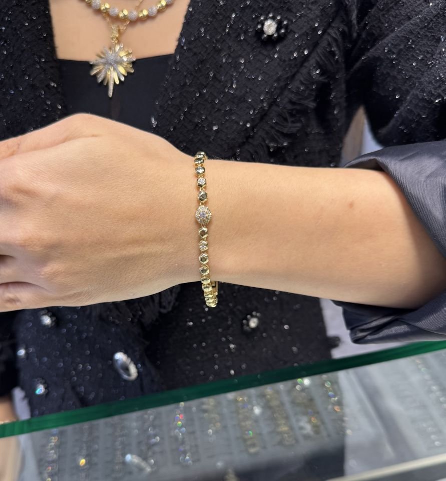 Mila 14 Ayar Rengi Altıgen Taşlı Model Bileklik