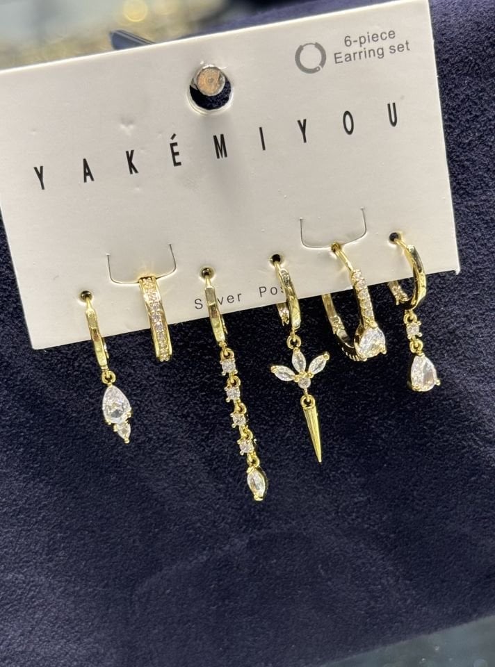 Mila 14 Ayar Rengi Damla Mix Model 6lı Set Küpe