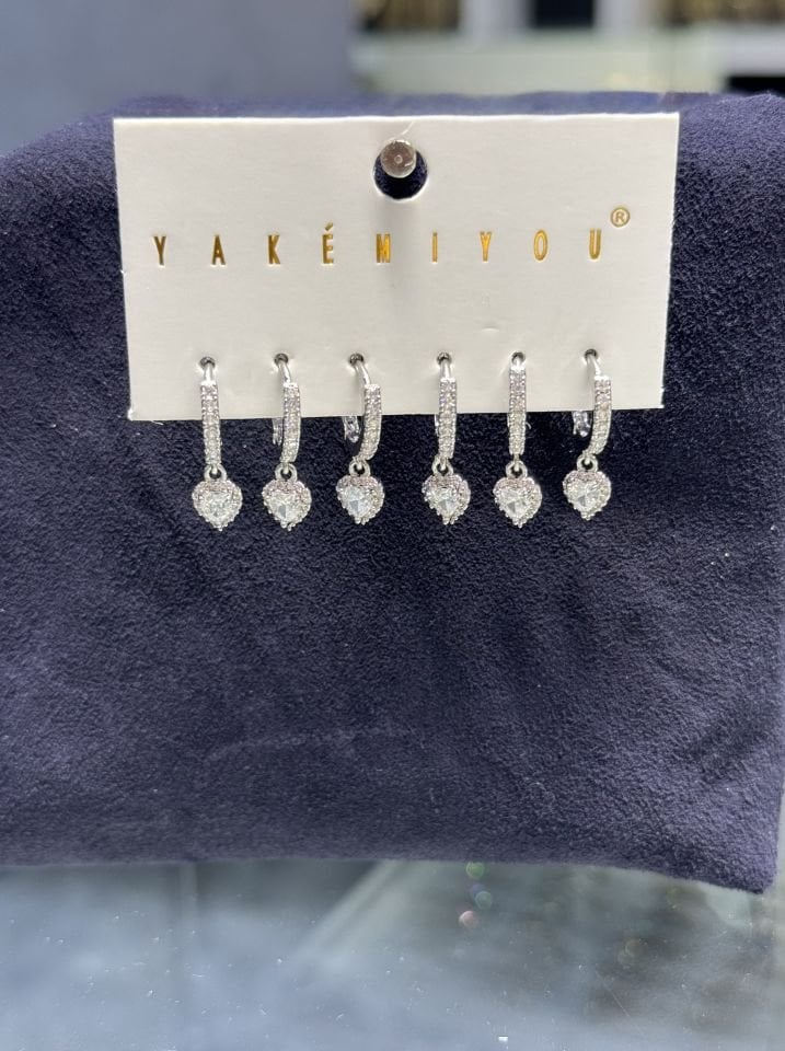 Mila 14 Ayar Rengi Gümüş Renk Kalp  Model 6lı Set Küpe
