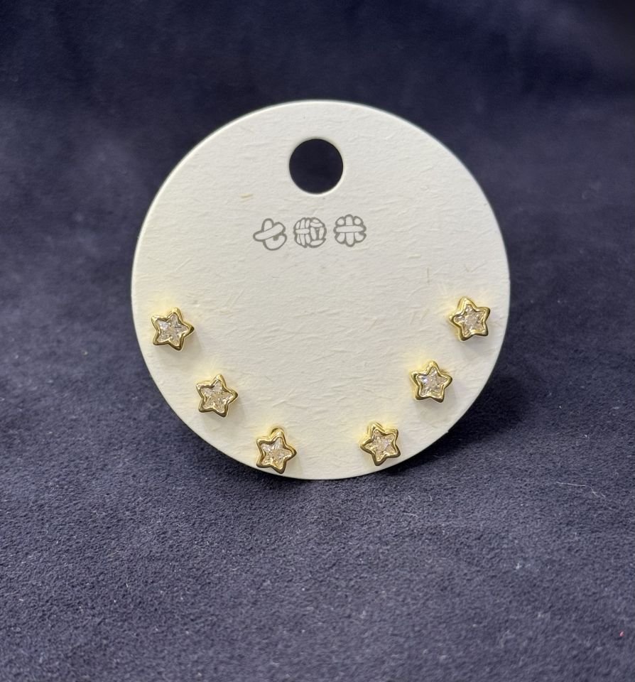 Mila 14 Ayar Rengi Gold Yıldız Tektaş Model 6lı Set Küpe