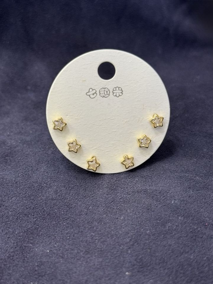 Mila 14 Ayar Rengi Gold Yıldız Tektaş Model 6lı Set Küpe