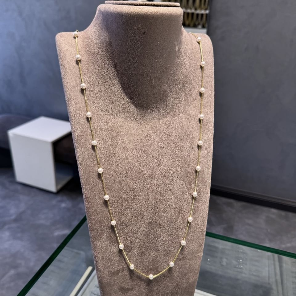 Mila 14 Ayar Rengi 90 cm İnci Model Kolye