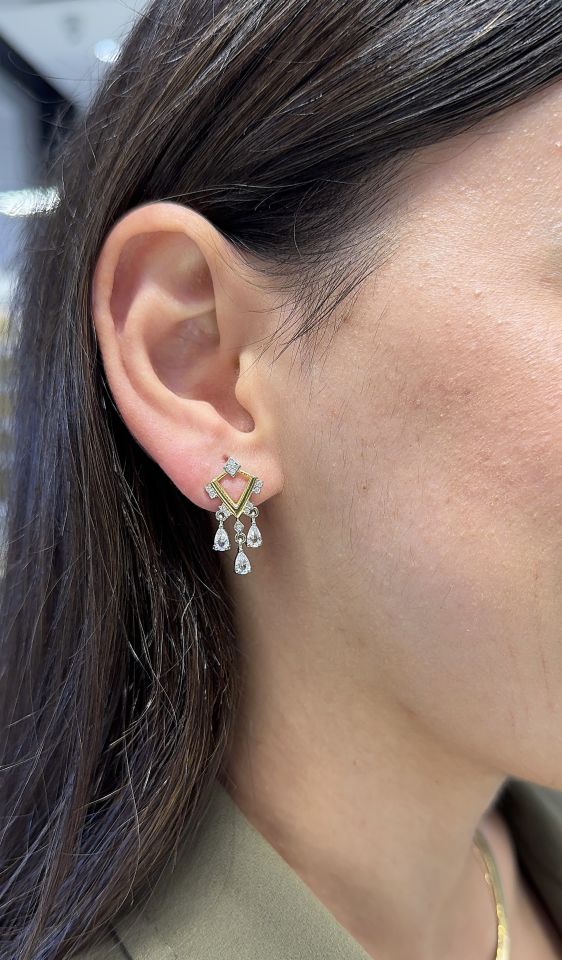 Mila 14 Ayar Rengi Üçlü Damla Model Küpe