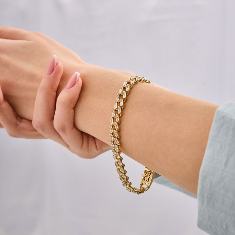 Mila 14 Ayar Rengi 7mm Taşlı Gurmet Model Bileklik