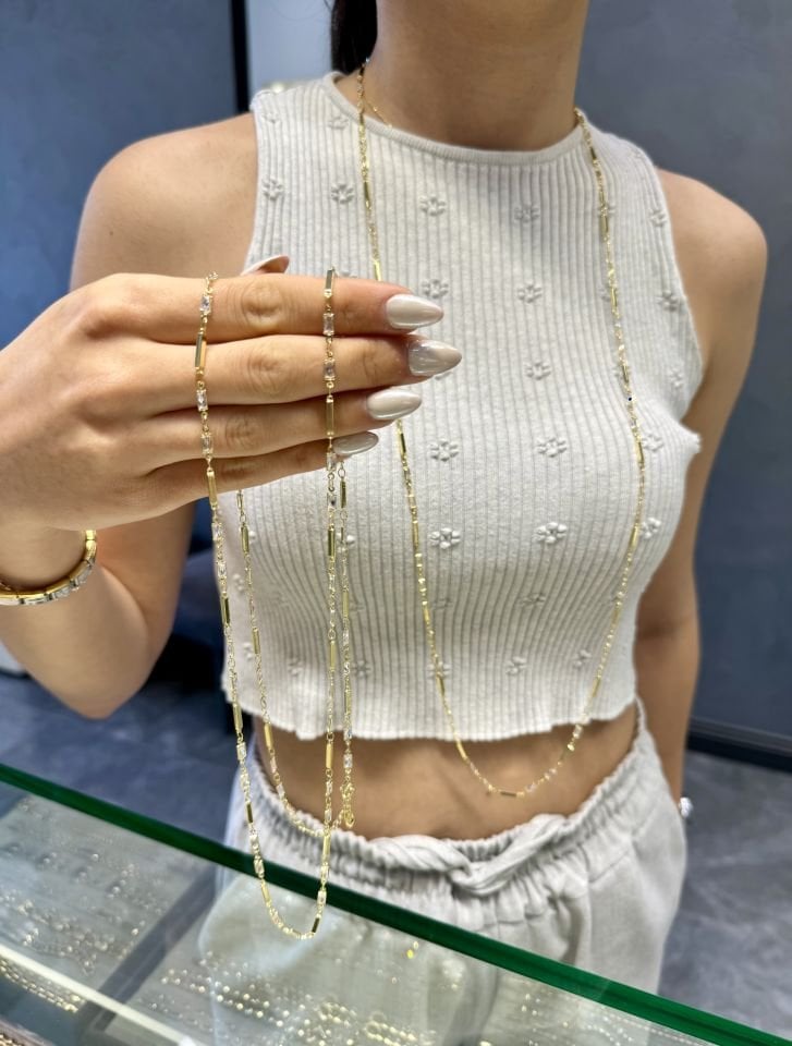 Mila 14 Ayar Rengi 90cm Ara Taşlı Küp Model Kolye