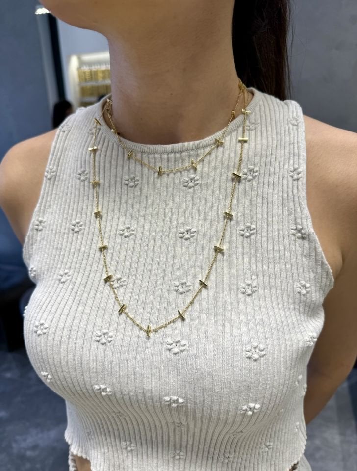 Mila 14 Ayar Rengi 90cm  Şerit Model Kolye